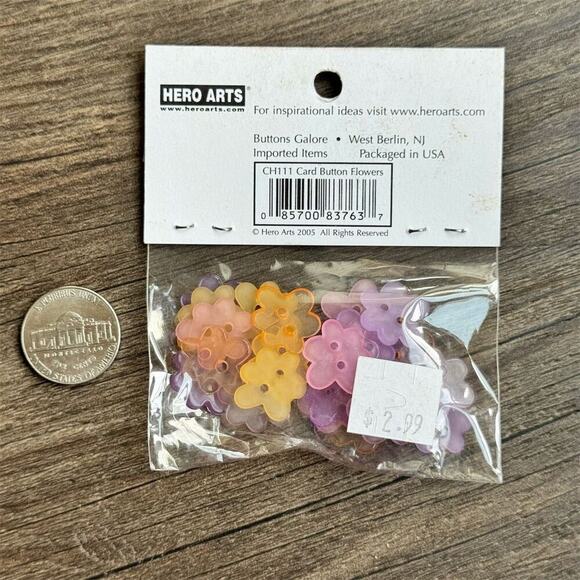 NEW Vintage Y2K 2 Hole Flower Card Buttons 24 Pc Pink Yellow Arts & Crafts - Picture 5 of 5